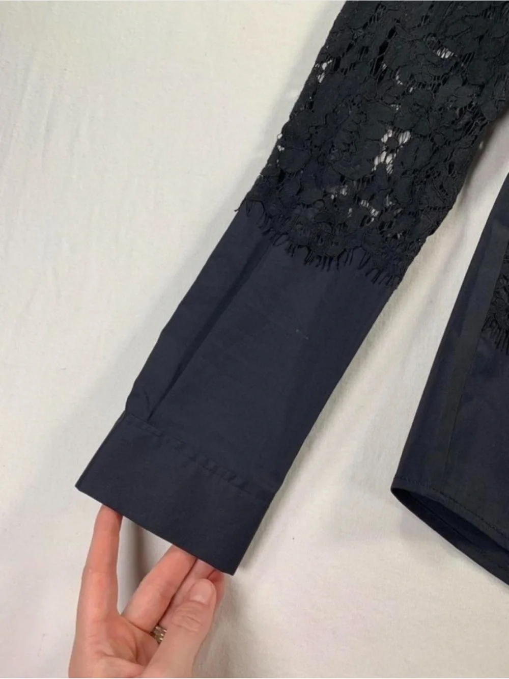 New York & Company Sheer Black Lace Button-Front Collared Shirt Whimsigoth Sz S